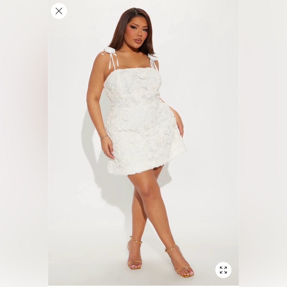 Fashion Nova Cream Textured Floral Dress